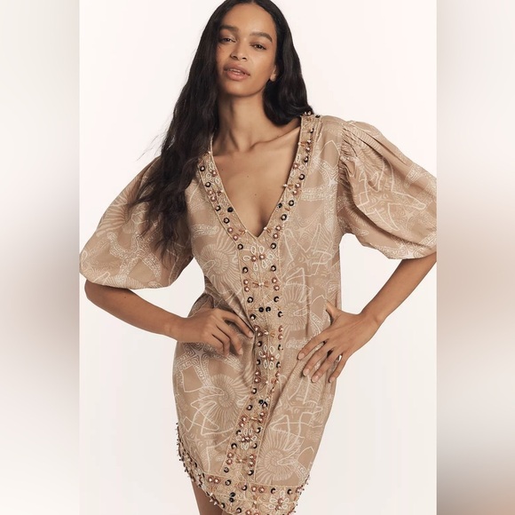 Anthropologie Olliari Beaded Puff-Sleeve Mini Dress - Picture 4 of 10